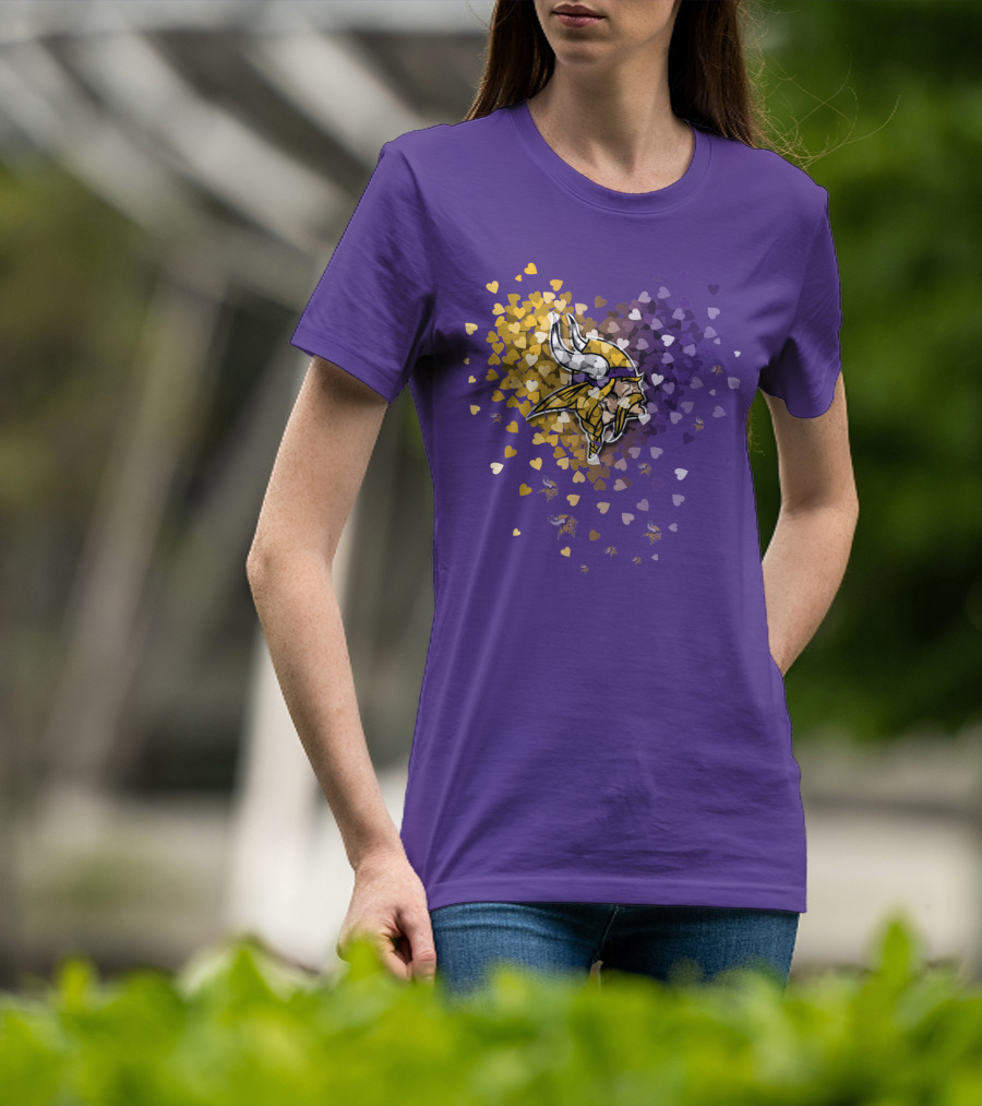 Minnesota Vikings Heart Logo Purple And Gold Hearts T-Shirt
