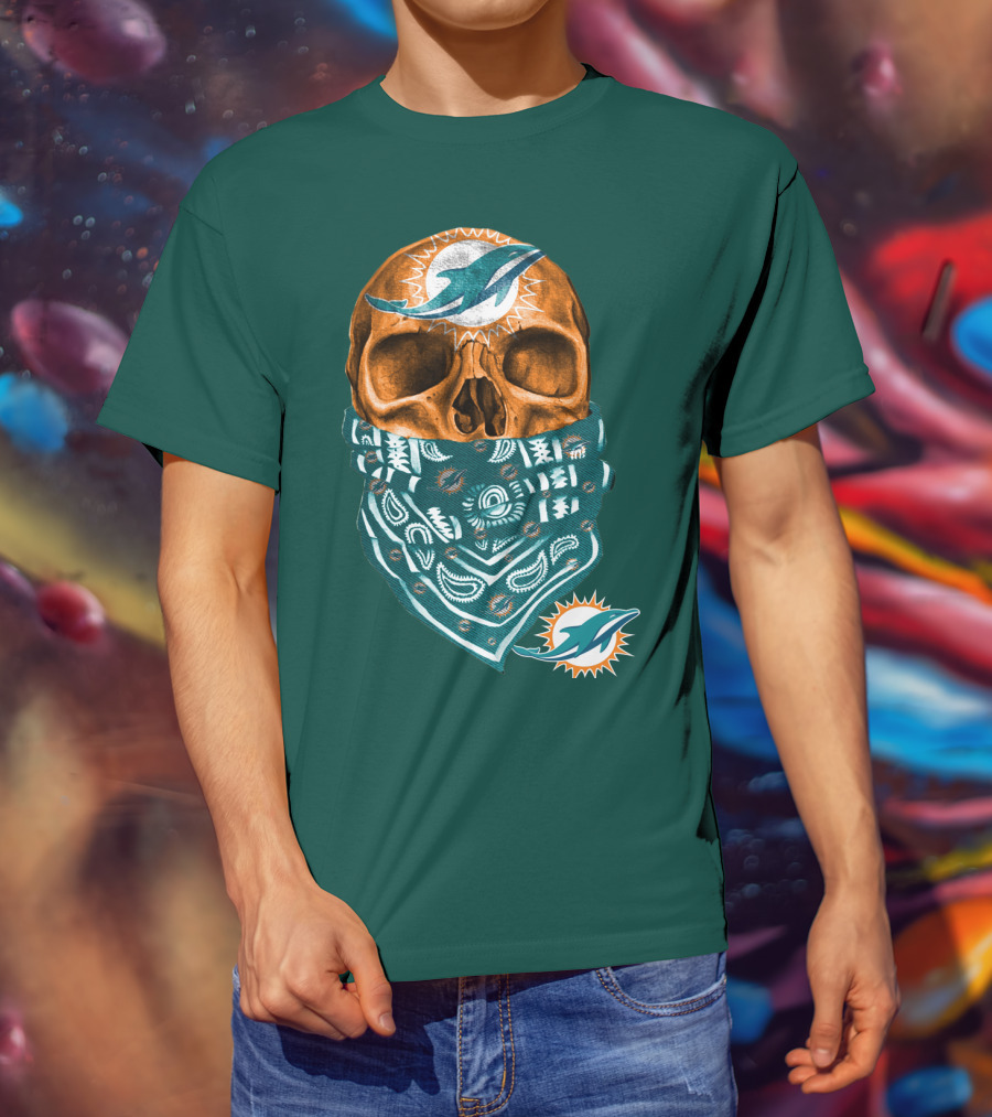 Miami Dolphins Skull Bandana T-Shirt