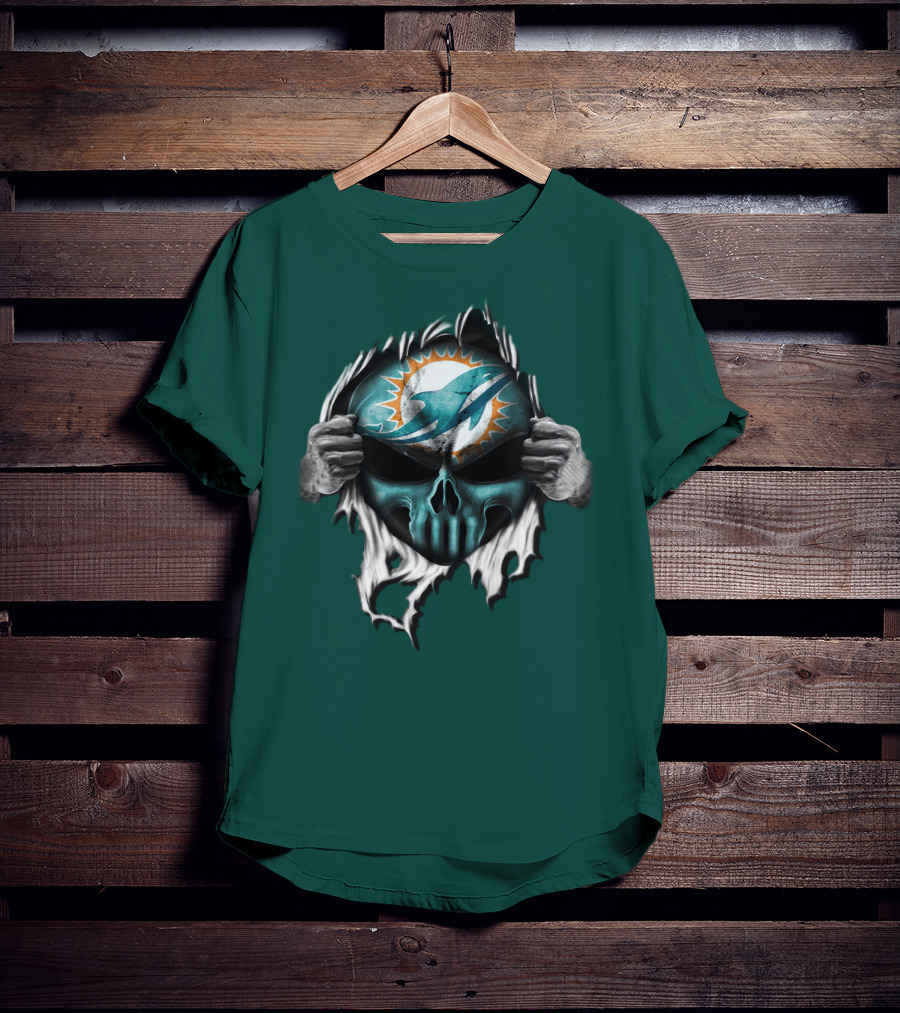 Miami Dolphins Skull Logo Peeling Effect T-Shirt