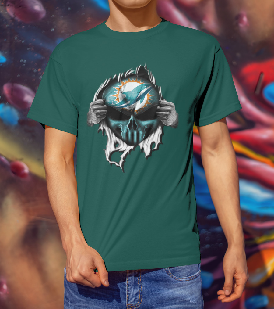 Miami Dolphins Skull Logo Peeling Effect T-Shirt
