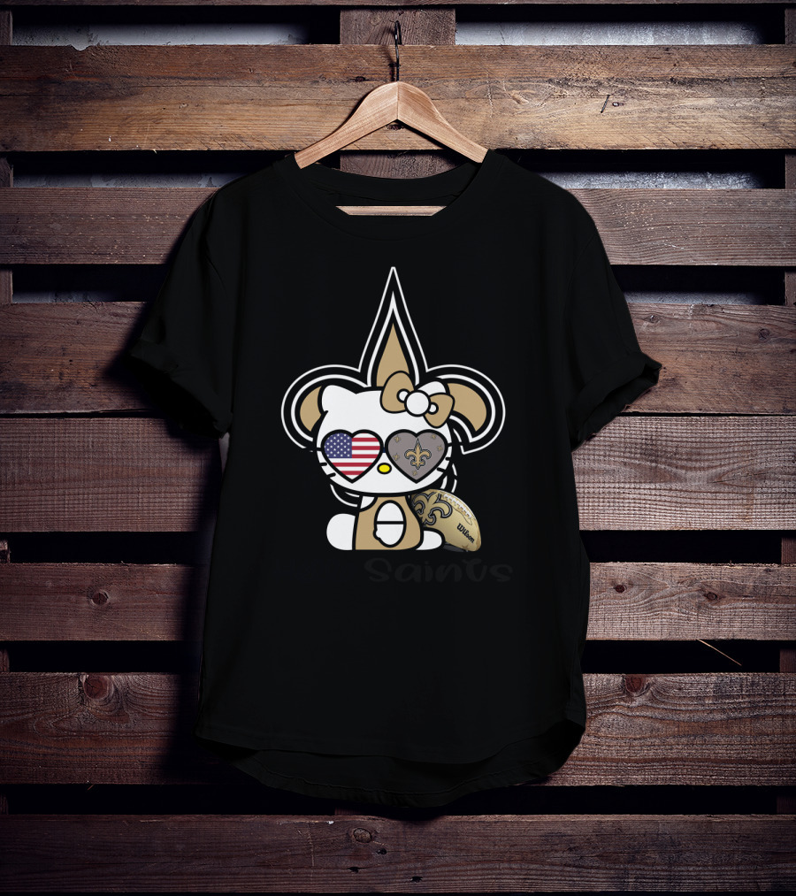 Hello Saints New Orleans Football Fleur-De-Lis Kitty Usa Heart T-Shirt