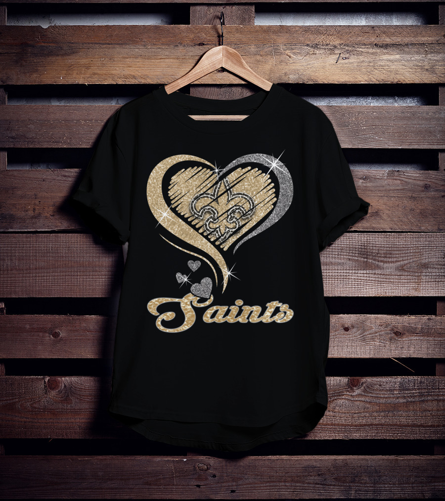 New Orleans Saints Fleur-De-Lis Heart Sparkle T-Shirt