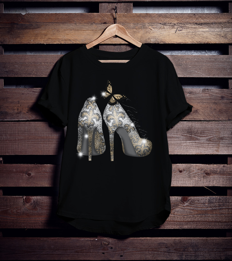 New Orleans Saints High Heels Butterfly Fleur-De-Lis T-Shirt