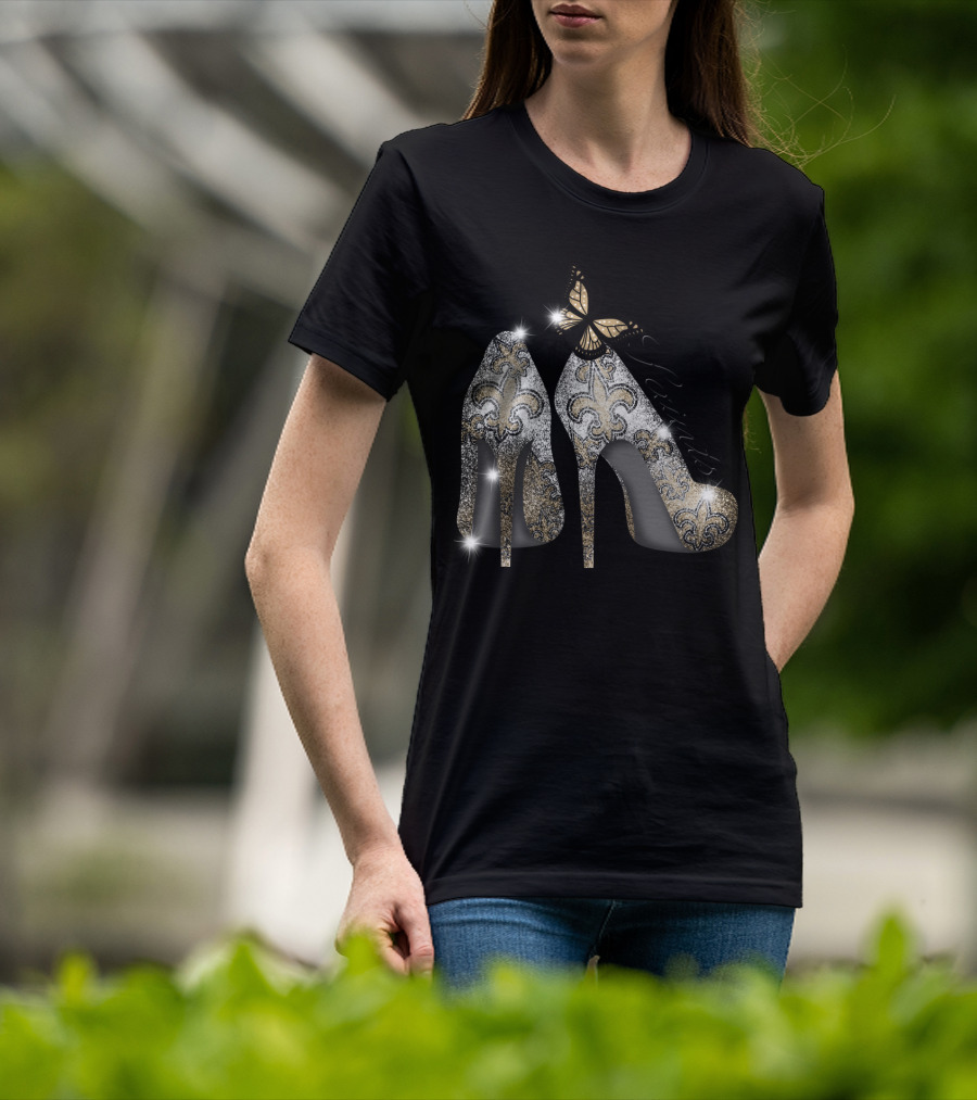 New Orleans Saints High Heels Butterfly Fleur-De-Lis T-Shirt