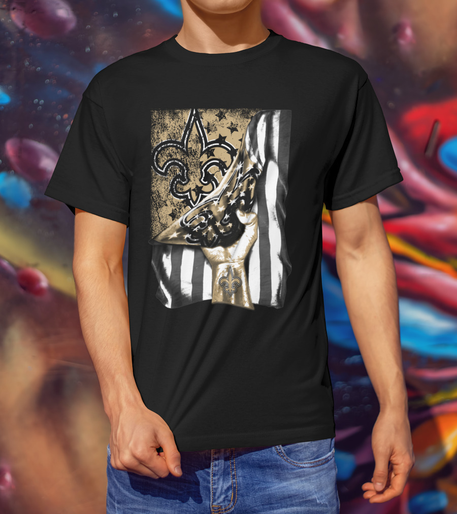 New Orleans Saints Fleur-De-Lis American Flag Fan Pride T-Shirt