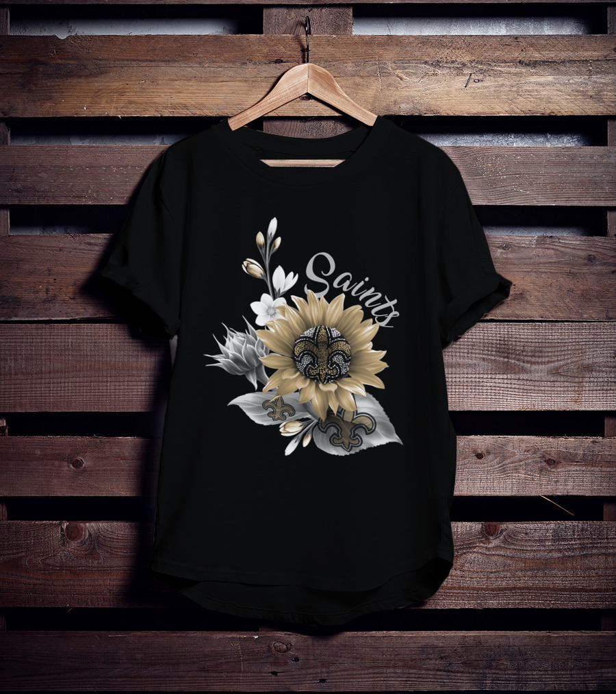 Saints Black And Gold Fleur-De-Lis Floral T-Shirt