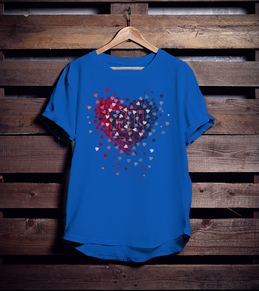 New York Giants Ny Heart Logo With Red And Blue Hearts On Blue T-Shirt