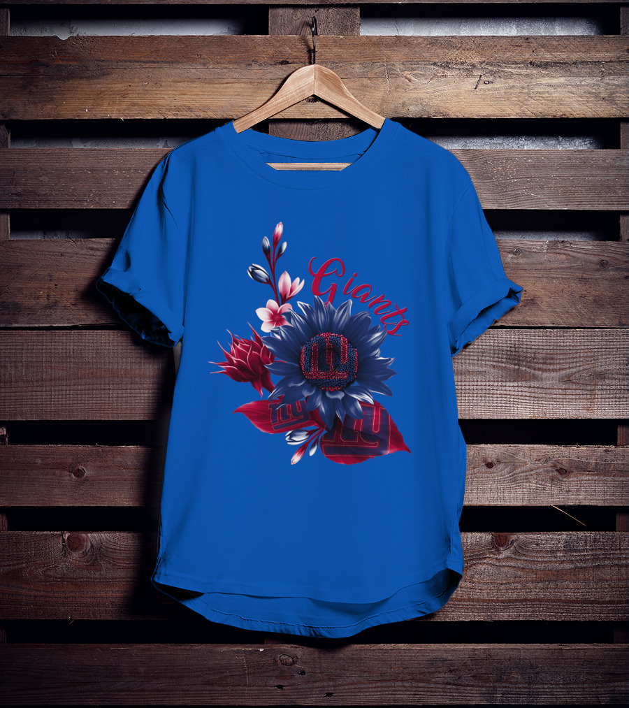 Giants New York Floral Logo Blue And Red T-Shirt