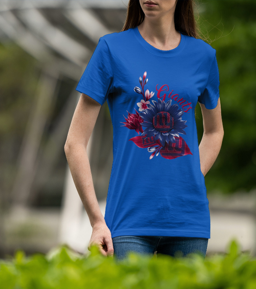 Giants New York Floral Logo Blue And Red T-Shirt