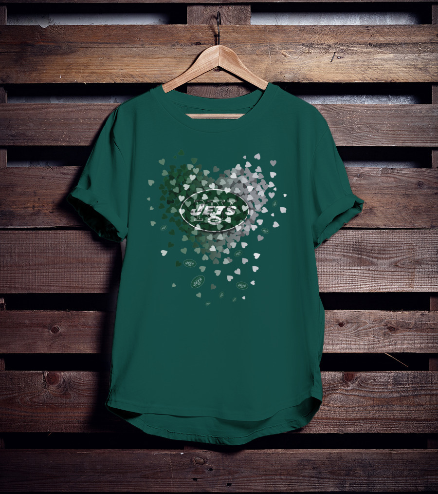 New York Jets Heart Logo With Green White Heart T-Shirt