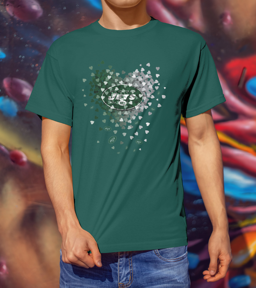 New York Jets Heart Logo With Green White Heart T-Shirt