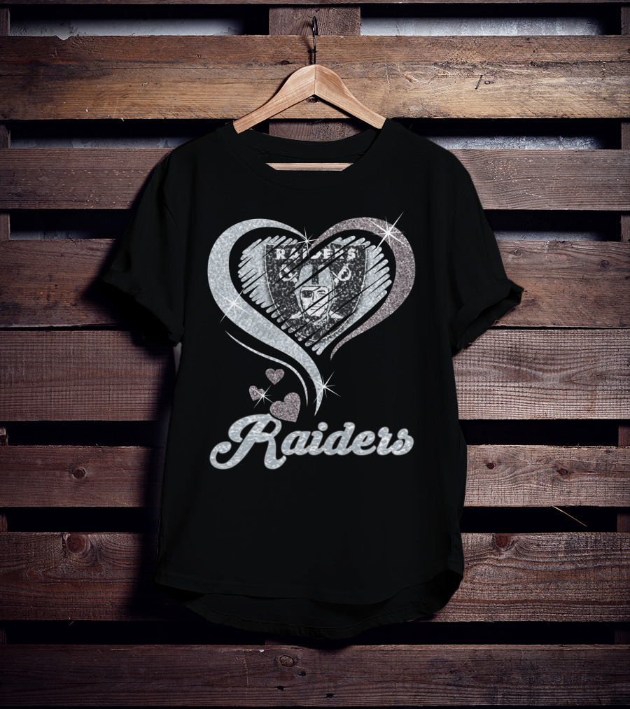 Oakland Raiders Heart Logo Sparkle T-Shirt