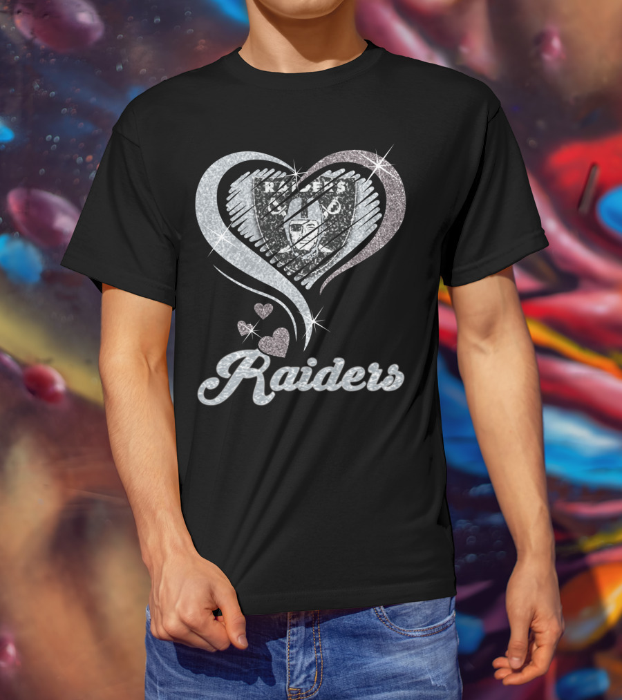Oakland Raiders Heart Logo Sparkle T-Shirt