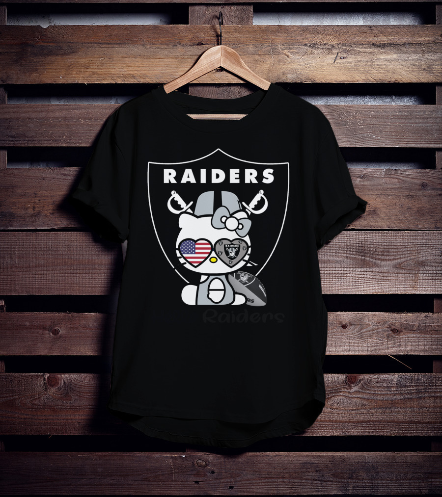 Hello Raiders American Flag Heart Raiders Football T-Shirt