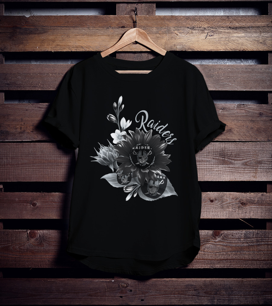 Raiders Floral Black And White T-Shirt