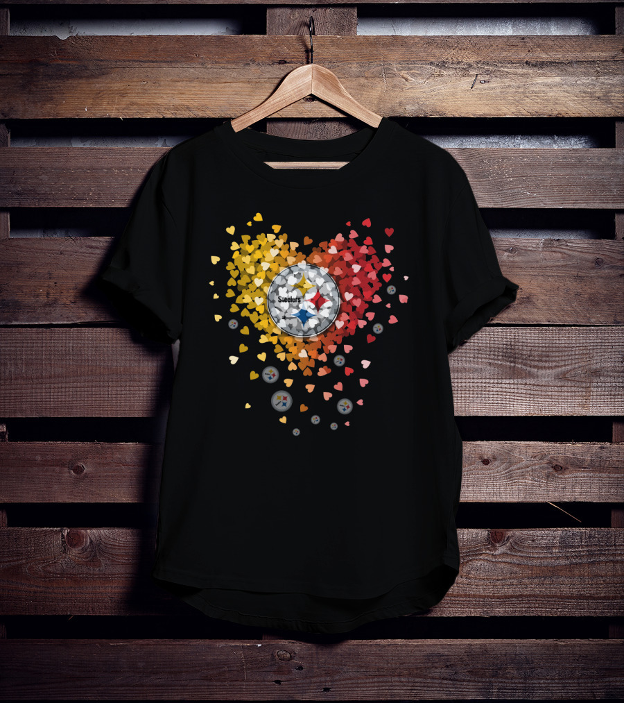 Pittsburgh Steelers Heart With Logo And Colorful Hearts Display T-Shirt