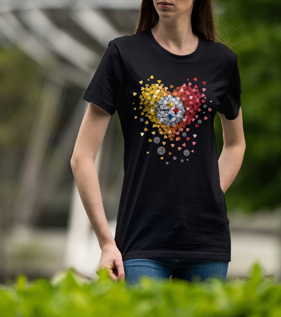 Pittsburgh Steelers Heart With Logo And Colorful Hearts Display T-Shirt