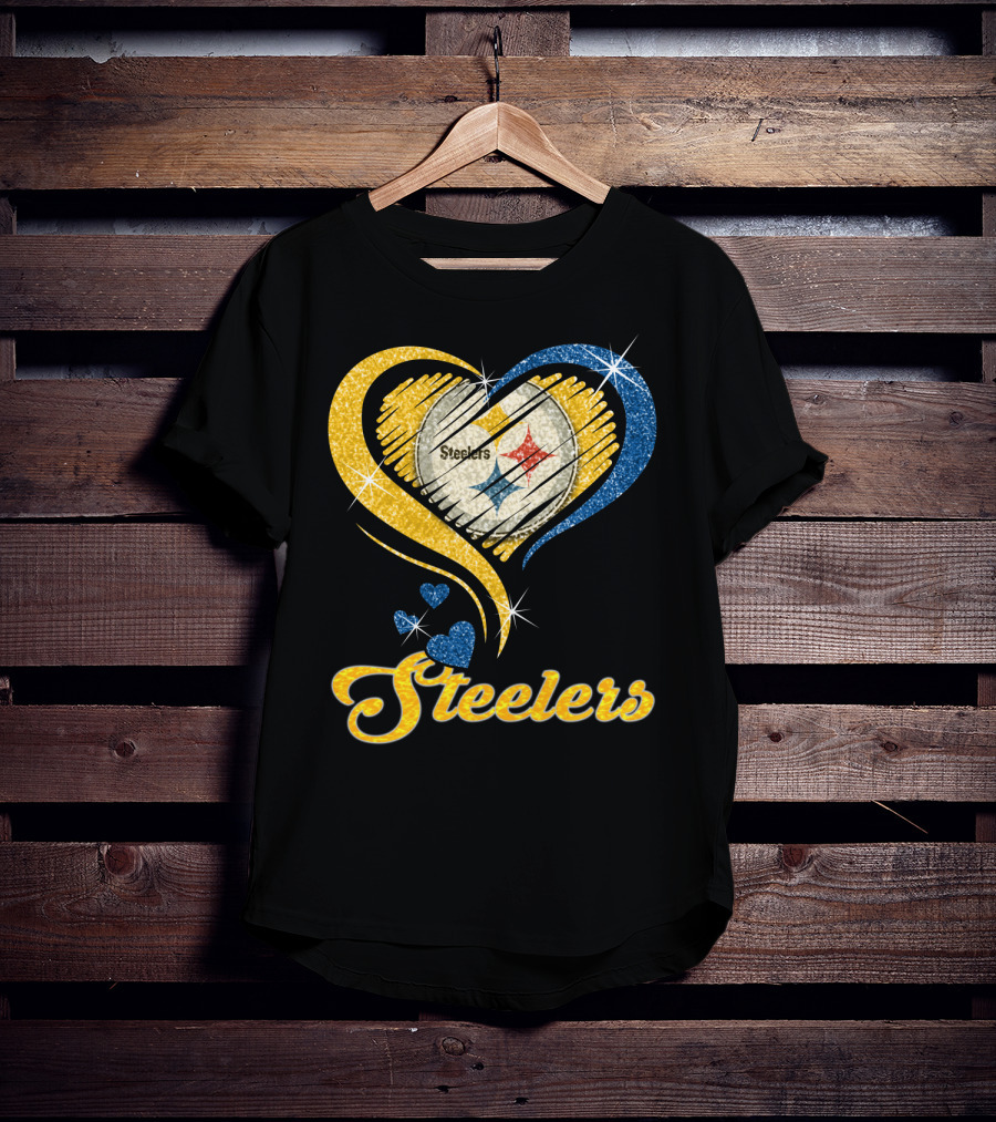 Pittsburgh Steelers Heart And Stars Glitter T-Shirt