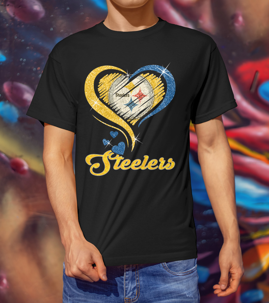 Pittsburgh Steelers Heart And Stars Glitter T-Shirt