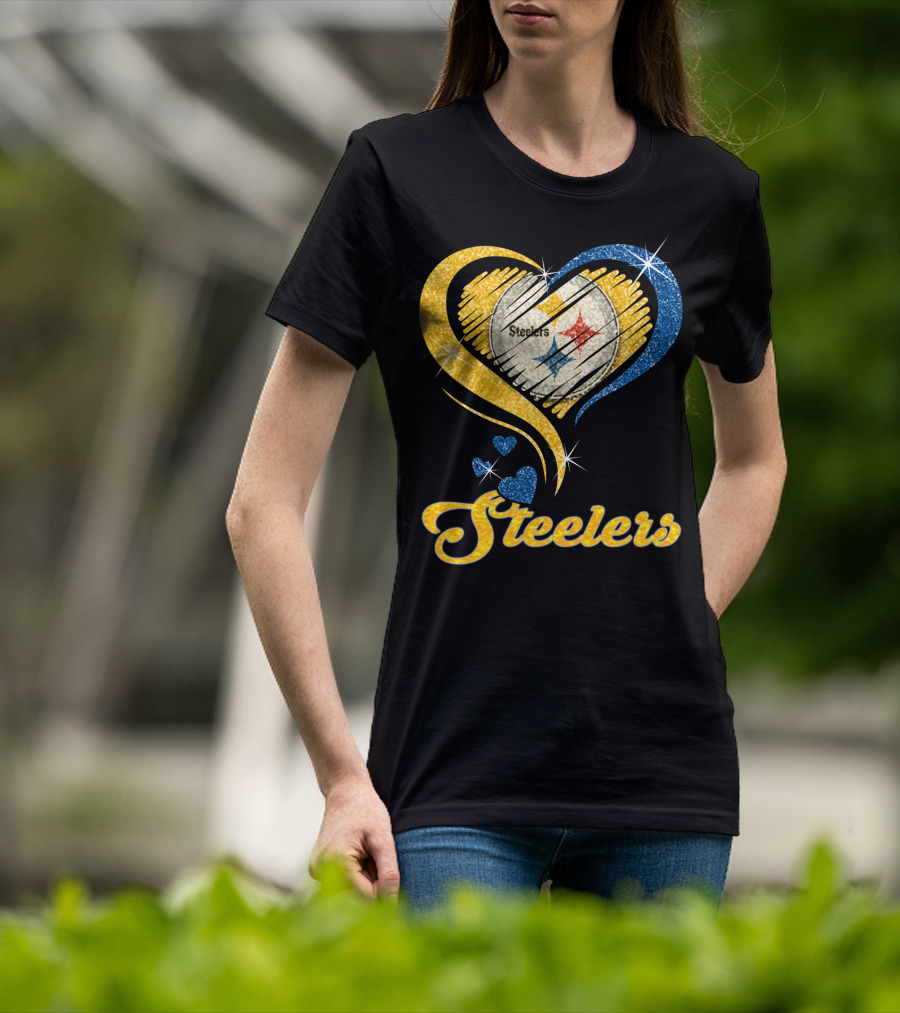 Pittsburgh Steelers Heart And Stars Glitter T-Shirt