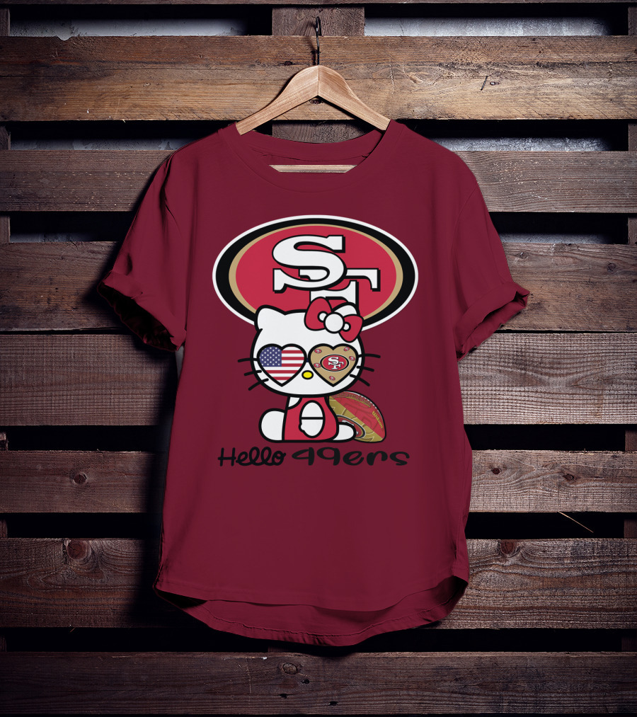 Hello 49ers San Francisco 49ers Football Fan Heart Kitty T-Shirt