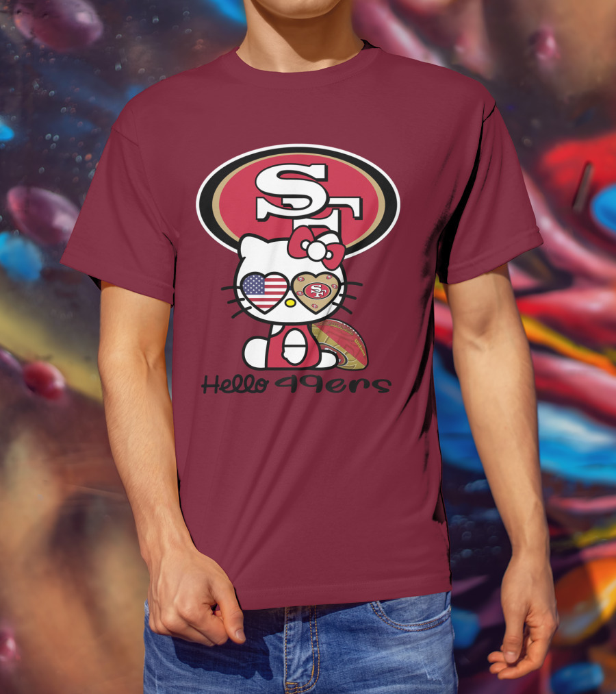 Hello 49ers San Francisco 49ers Football Fan Heart Kitty T-Shirt