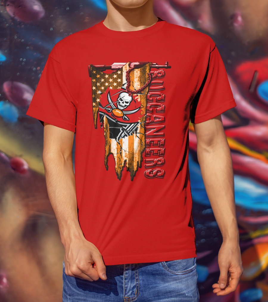 Tampa Bay Buccaneers American Flag Skull T-Shirt