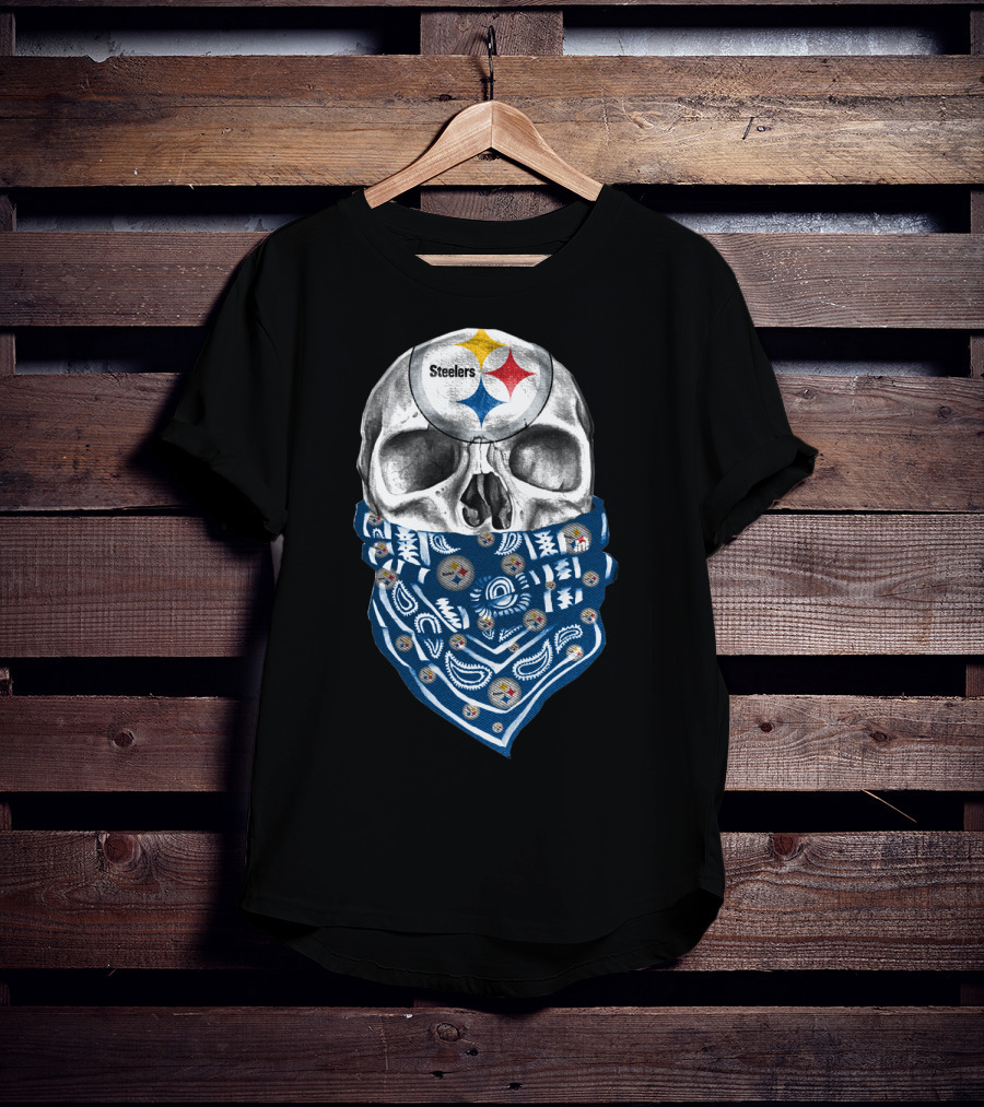 Pittsburgh Steelers Skull Bandana With Team Logo Elements T-Shirt