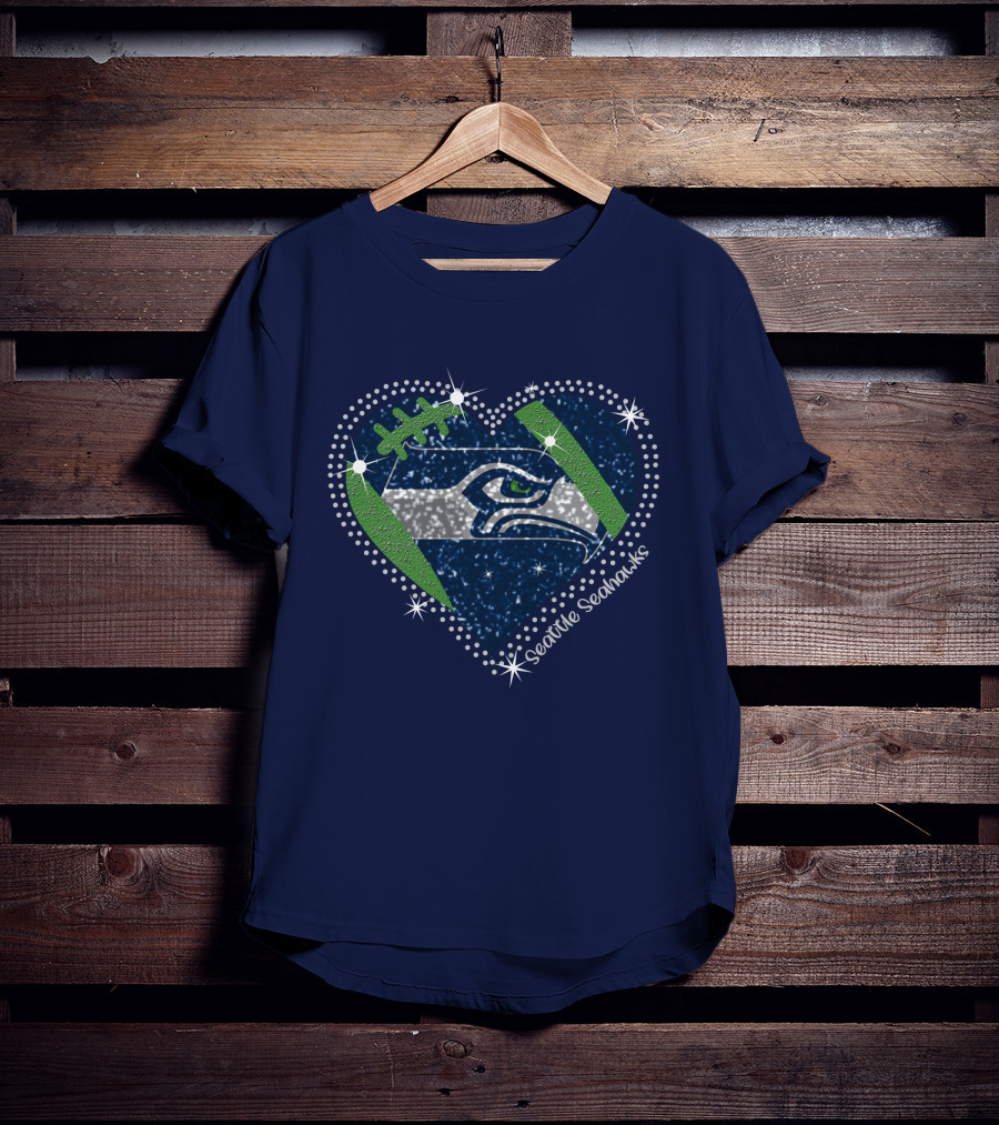 Seattle Seahawks Heart Sparkle Football T-Shirt