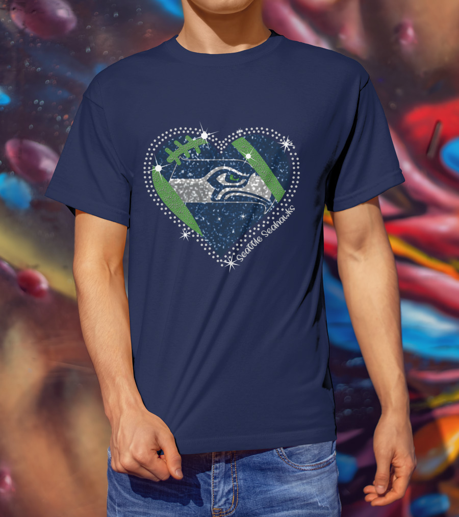 Seattle Seahawks Heart Sparkle Football T-Shirt