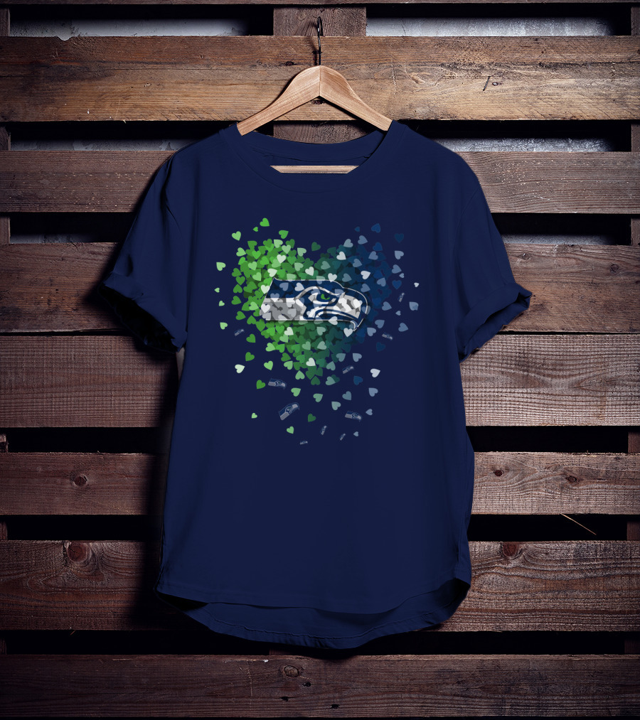 Seattle Seahawks Heart Logo Blue And Green Hearts T-Shirt