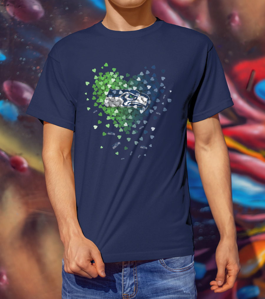 Seattle Seahawks Heart Logo Blue And Green Hearts T-Shirt