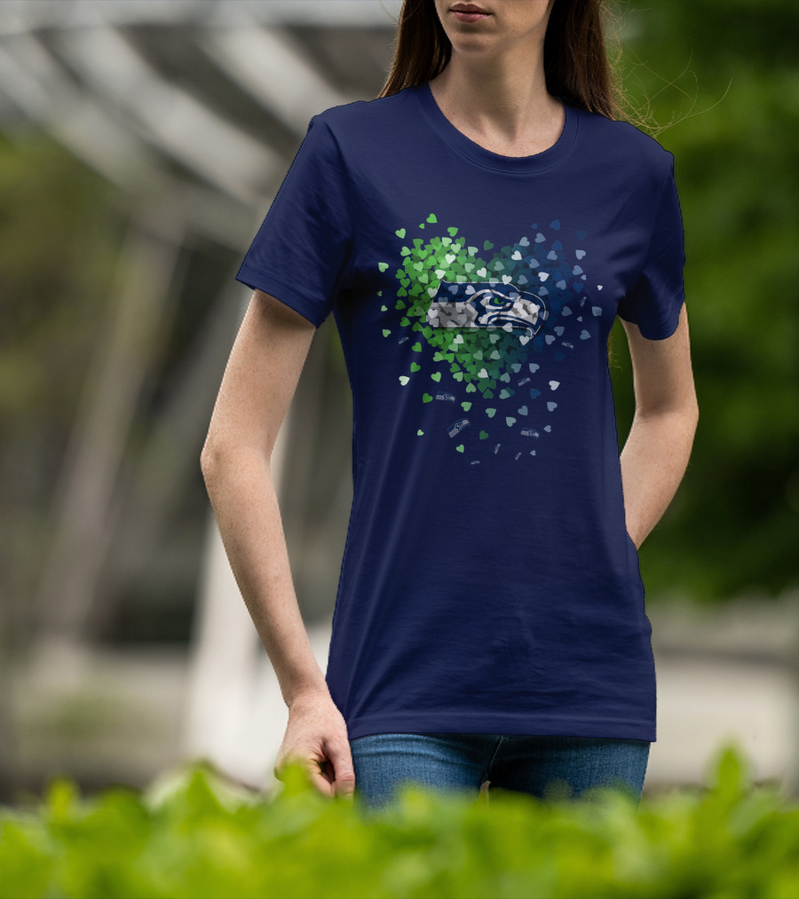 Seattle Seahawks Heart Logo Blue And Green Hearts T-Shirt