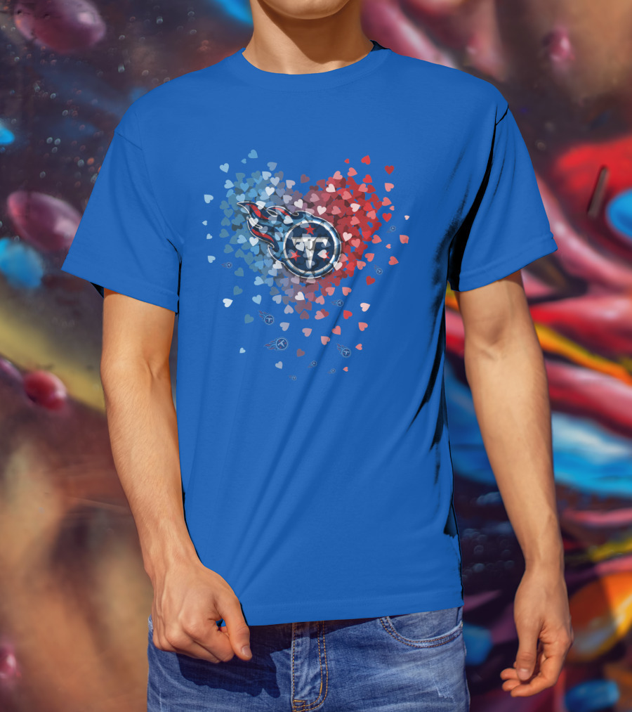 Tennessee Titans Heart Logo Red And Blue Hearts T-Shirt