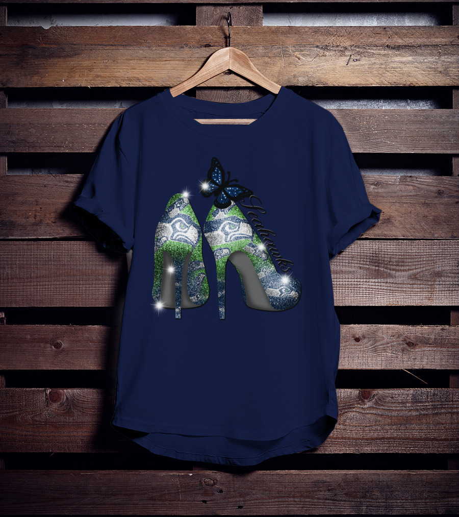 Seattle Seahawks High Heels Butterfly Sparkle T-Shirt