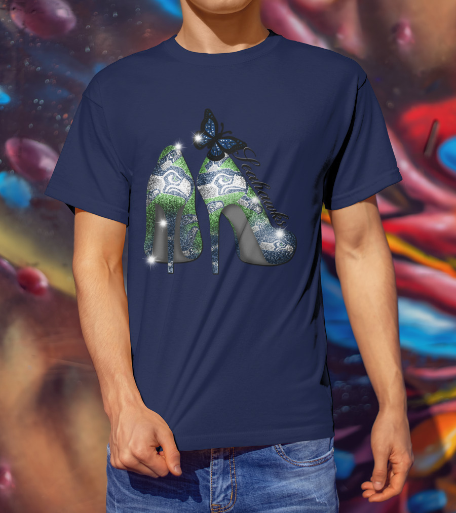 Seattle Seahawks High Heels Butterfly Sparkle T-Shirt