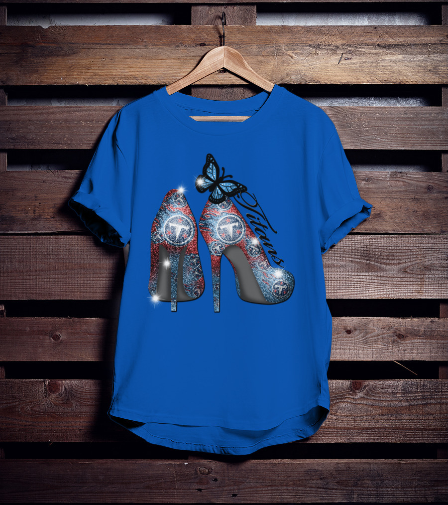 Tennessee Titans Sparkling High Heels And Butterfly T-Shirt