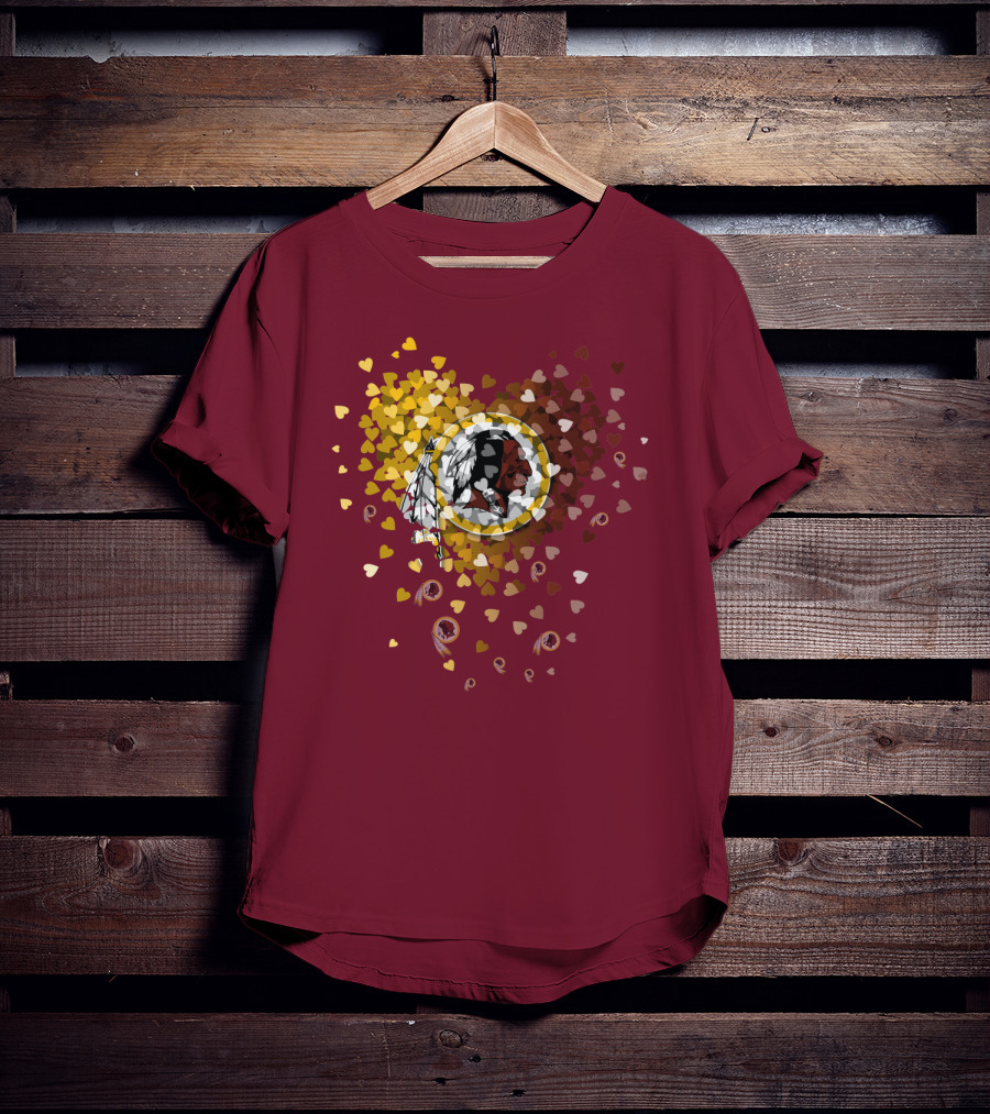 Washington Redskins Heart-Shaped Design With Logo And Colorful Hearts T-Shirt