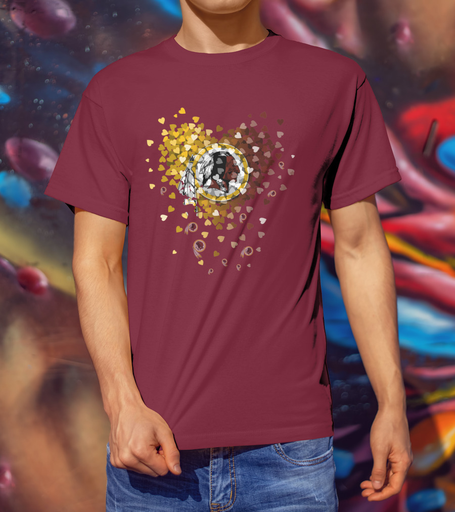 Washington Redskins Heart-Shaped Design With Logo And Colorful Hearts T-Shirt