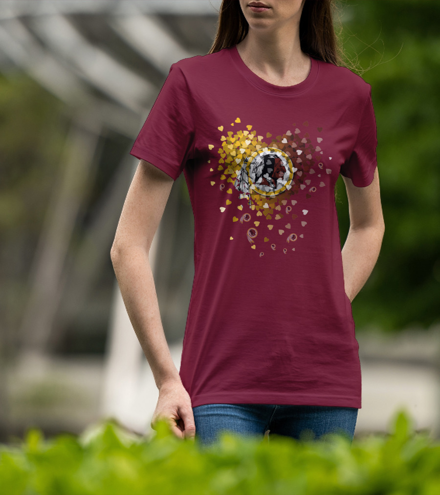 Washington Redskins Heart-Shaped Design With Logo And Colorful Hearts T-Shirt