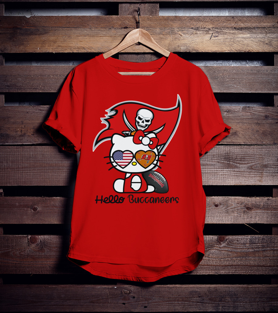 Hello Buccaneers Tampa Bay Buccaneers Football Skull Flag Kitty T-Shirt