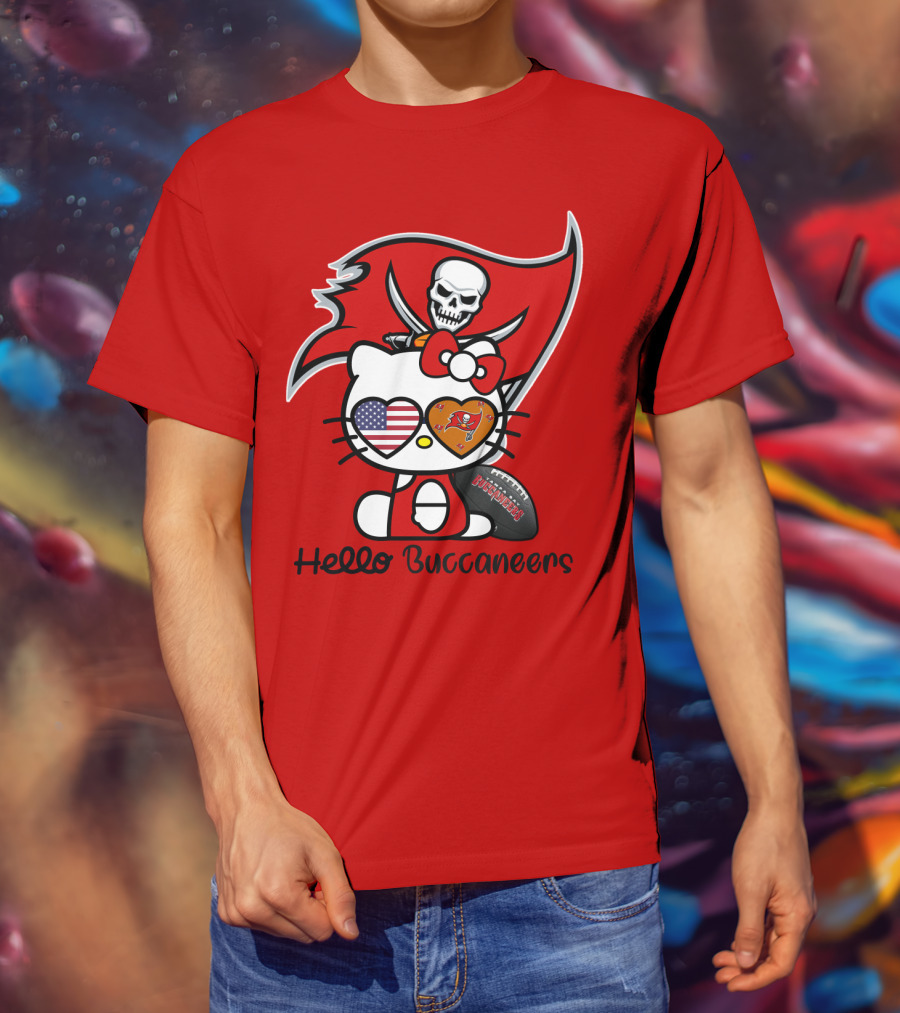 Hello Buccaneers Tampa Bay Buccaneers Football Skull Flag Kitty T-Shirt