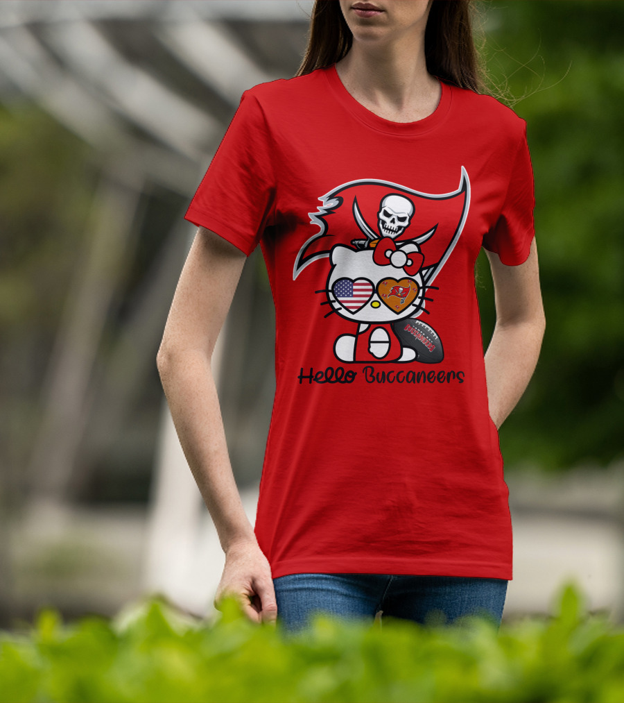 Hello Buccaneers Tampa Bay Buccaneers Football Skull Flag Kitty T-Shirt