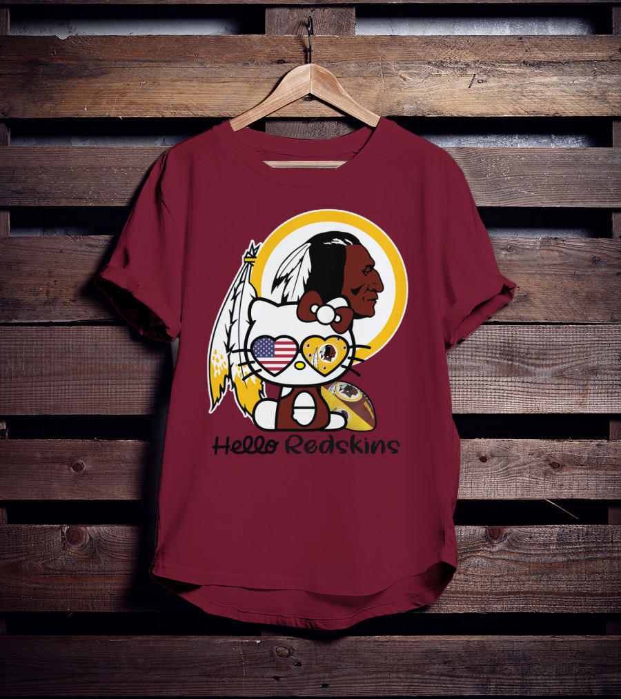 Hello Redskins Icon With Character And Feathers T-Shirt