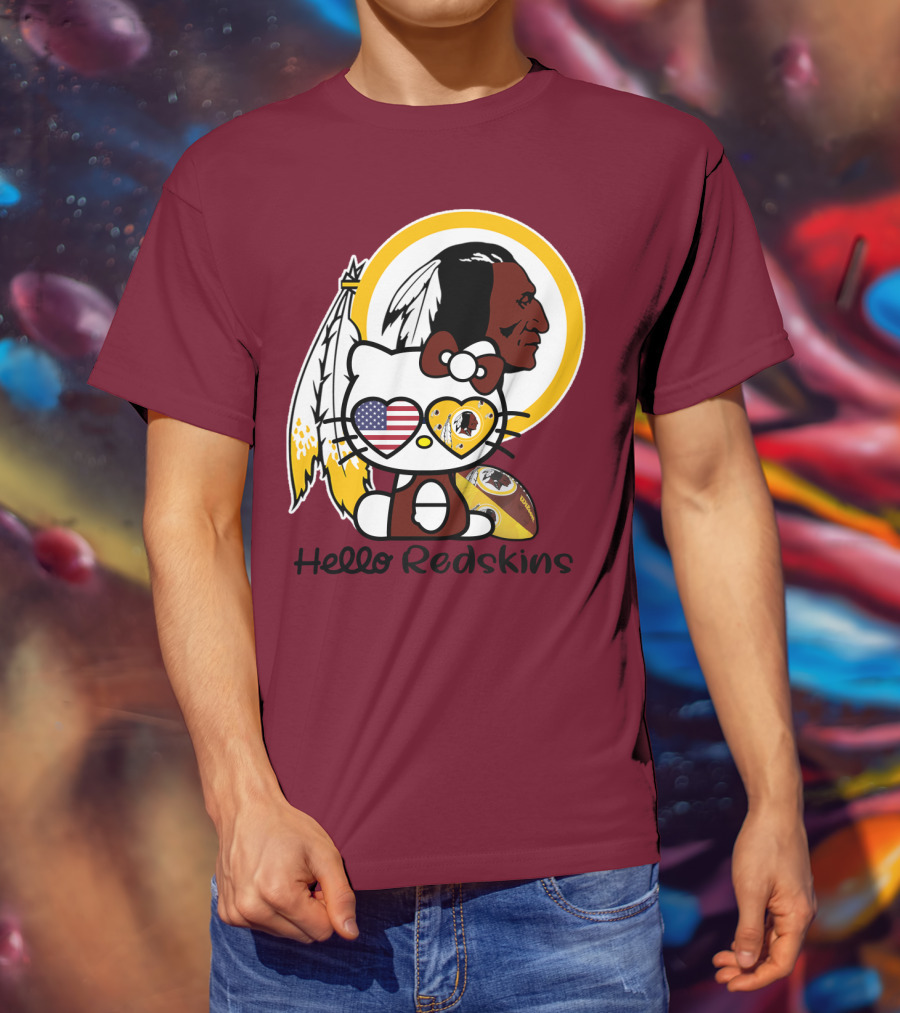 Hello Redskins Icon With Character And Feathers T-Shirt