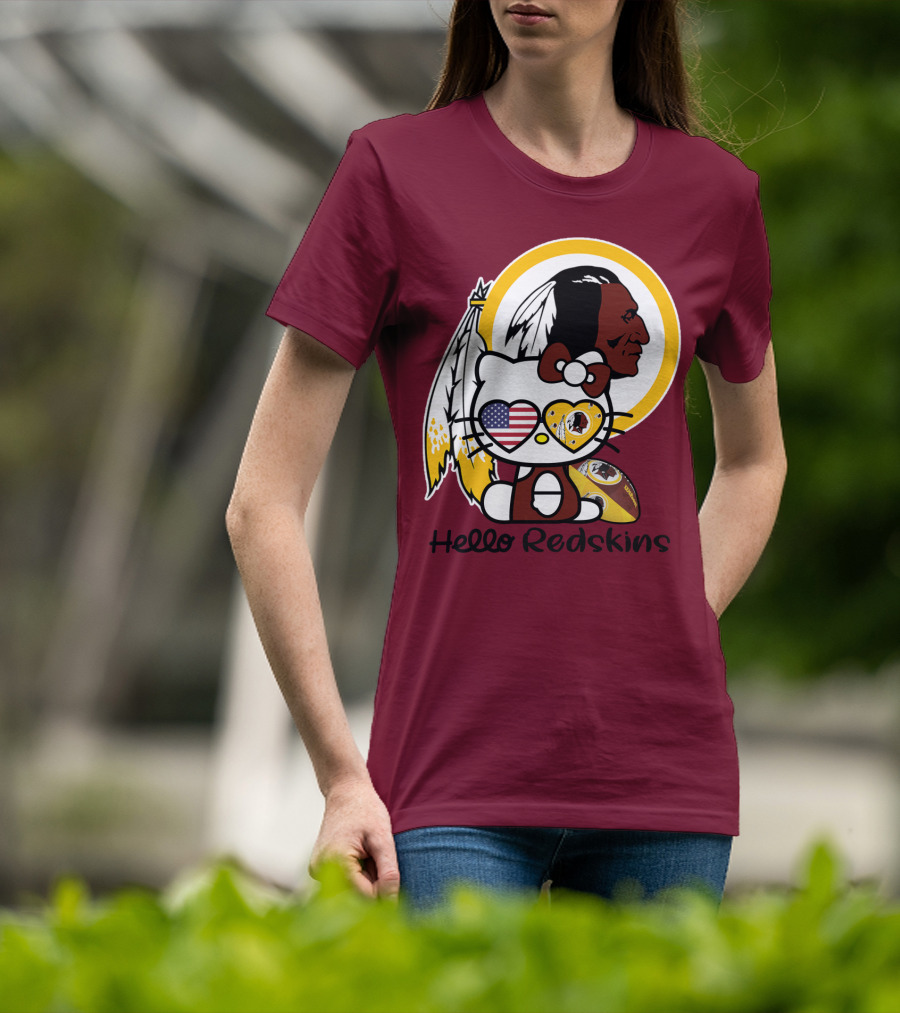 Hello Redskins Icon With Character And Feathers T-Shirt