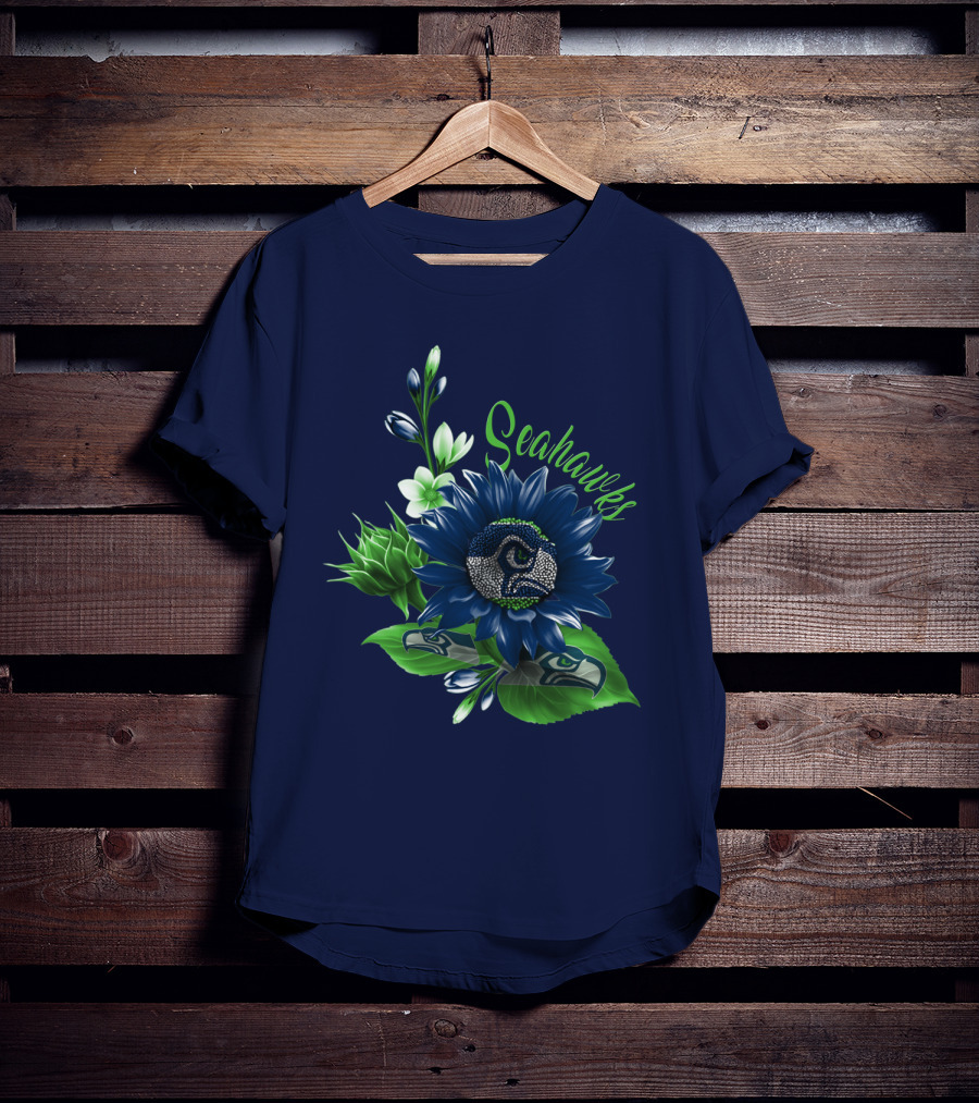 Seahawks Flower Design With Team Logo Elements T-Shirt