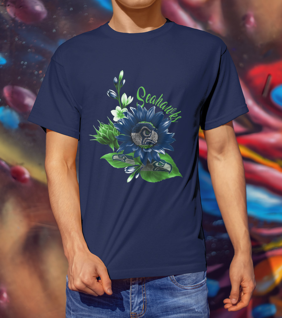 Seahawks Flower Design With Team Logo Elements T-Shirt