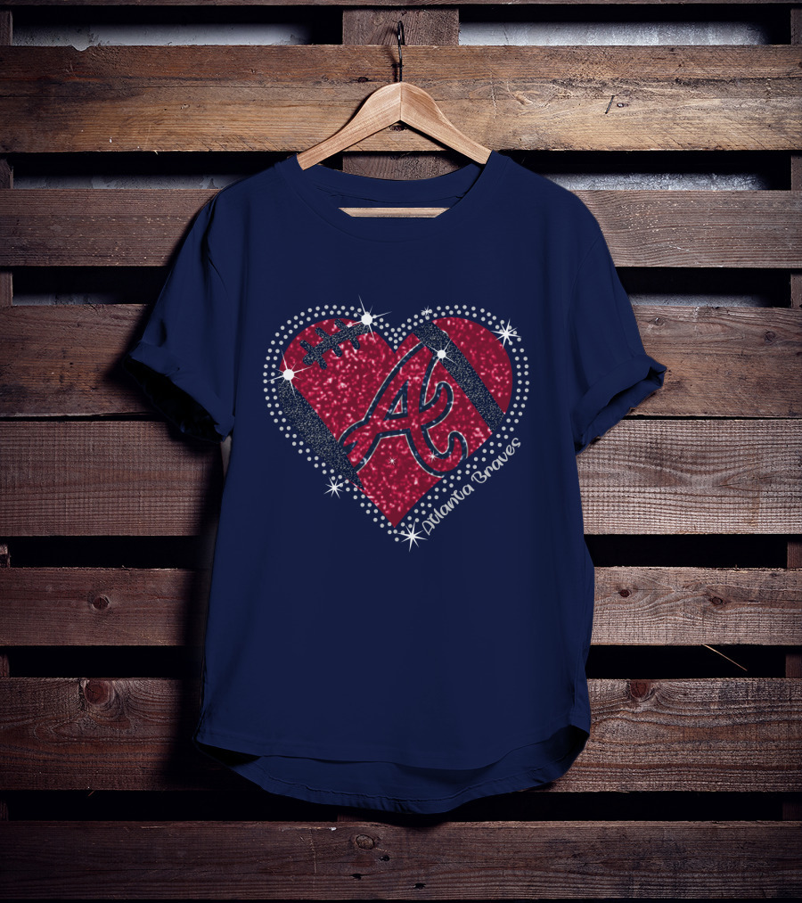Atlanta Braves Heart With Sparkling Baseball T-Shirt