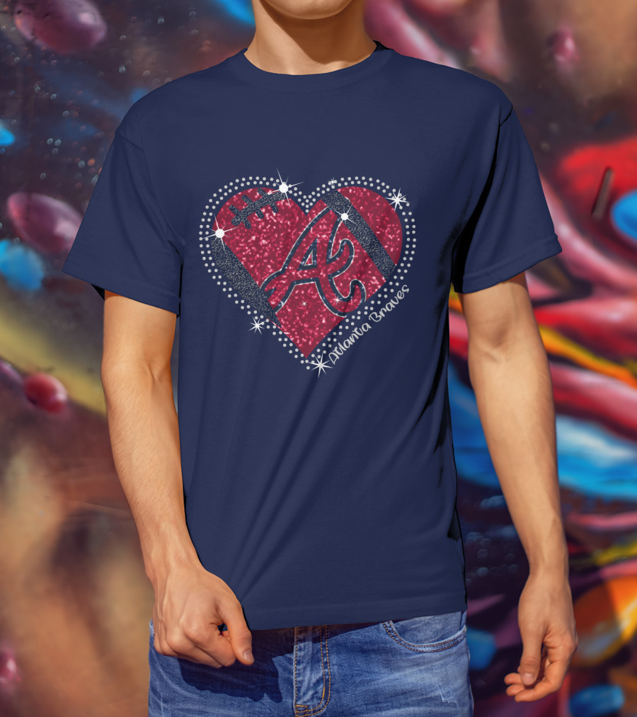 Atlanta Braves Heart With Sparkling Baseball T-Shirt